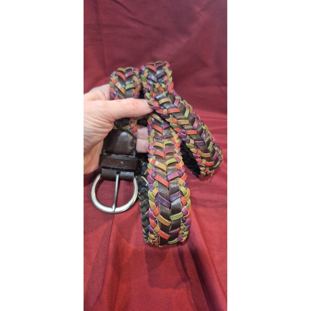 Womens Belt Medium Braided Multicolor Leathersilver Hardware Dressy Casual EUC